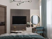 Спальня в дизайн-проекте 1-комнатной квартиры в ЖК Лица.