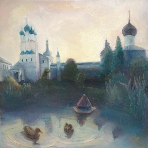 Пейзаж "Ростовские утки", масло, холст, 30х30