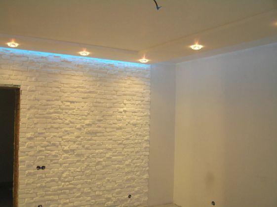 монтаж потолка гкл и освещения (лента и точечные светильники)