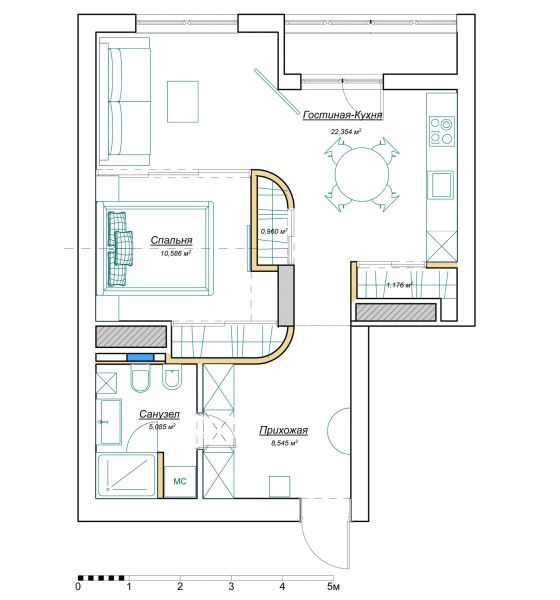 План 1 комнатной квартиры, где уместилось все что нужно