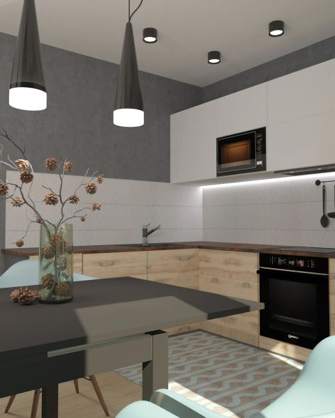 Дизайн кухни-гостиной в современном стиле с элементами лофта