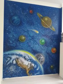Роспись в детской комнате Космос. Стоимость 3000 кв метр